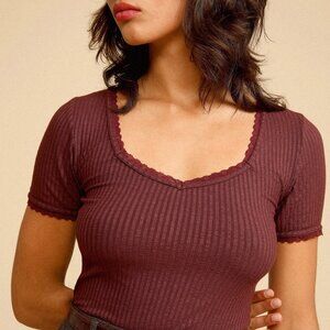 Rouje GIUIA ribbed jersey T-shirt in Pourpre 36